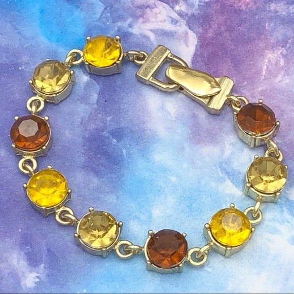 🌼Brown Tones Rhinestone Tennis Style Gold Clasp Bracelet - Picture 1 of 2